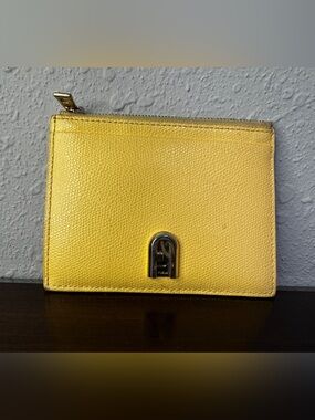 Furla Yellow Pebbled Leather Cardholder with zipper compartment